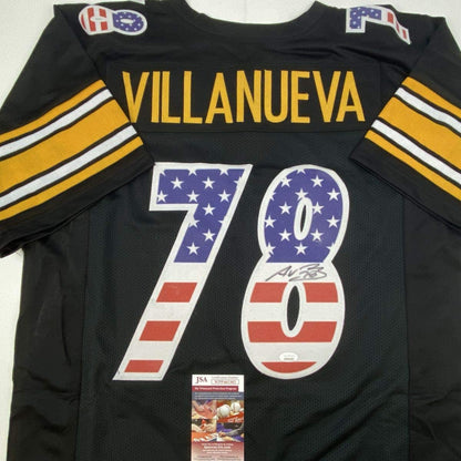 Autographed/Signed Alejandro Villanueva Pittsburgh Black USA Football Jersey JSA COA