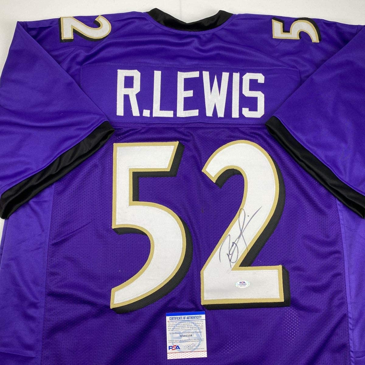 Autographed/Signed Ray Lewis Baltimore Purple Football Jersey PSA/DNA COA