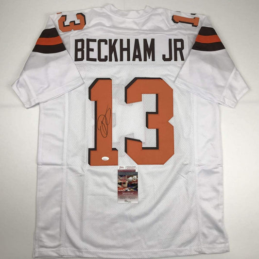 Autographed/Signed Odell Beckham Jr. Cleveland White Football Jersey JSA COA