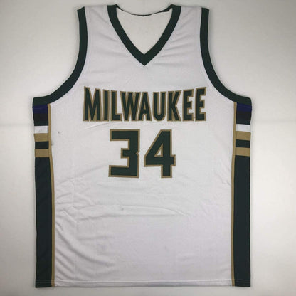 Autographed/Signed Giannis Antetokounmpo Milwaukee White Basketball Jersey PSA/DNA COA