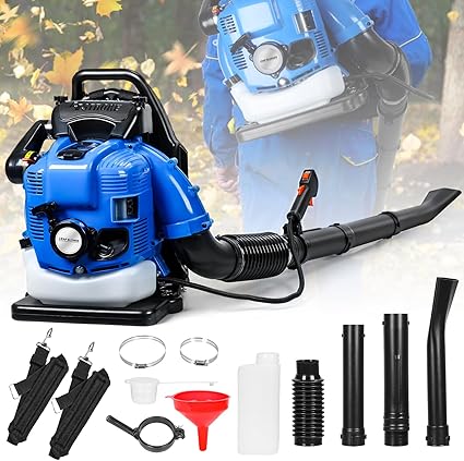 Backpack Leaf Blower, 75.6CC 4-Stroke Gas Leaf Blower, Backpack Blowers Gas Powered, Powerful Clearing Backpack Snow Blower, for Lawn Care Yard Dust Debris (Blue)