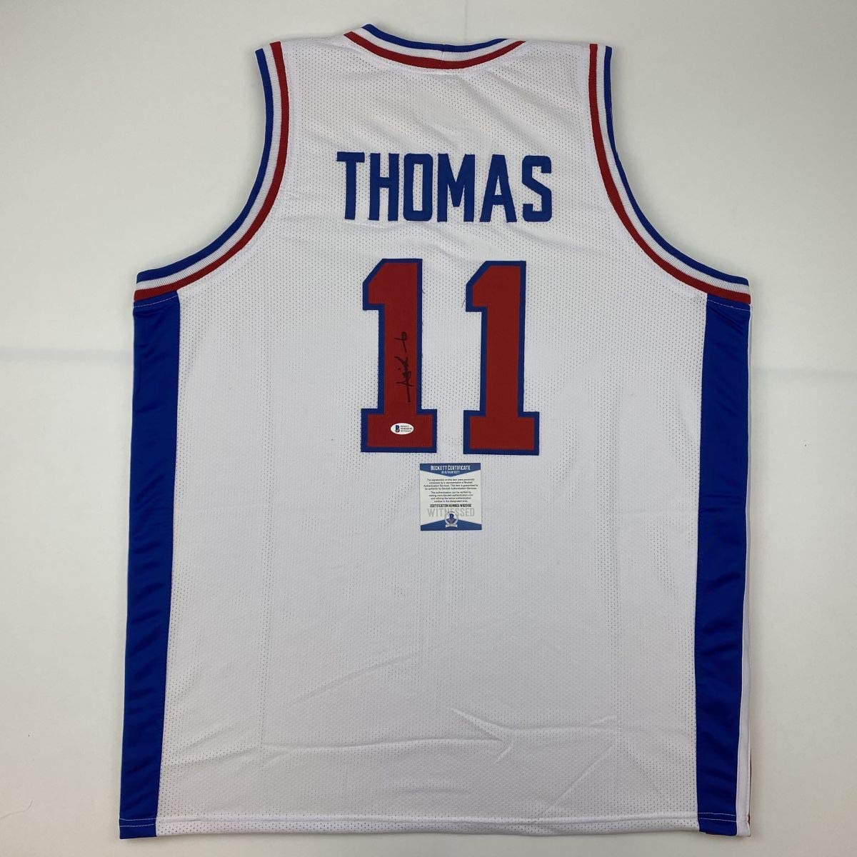 Autographed/Signed Isiah Thomas Detroit White Basketball Jersey Beckett BAS COA