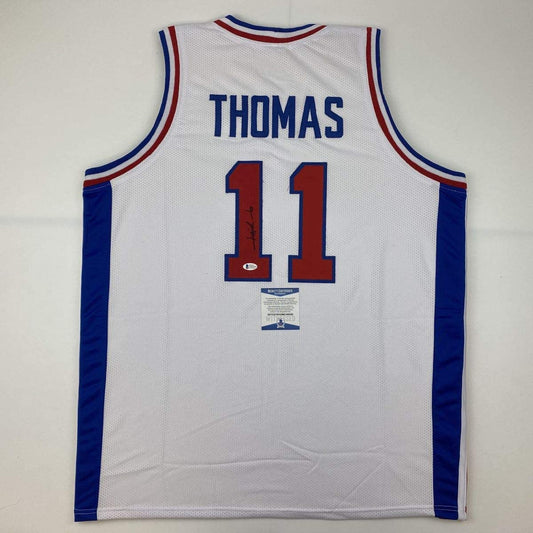 Autographed/Signed Isiah Thomas Detroit White Basketball Jersey Beckett BAS COA