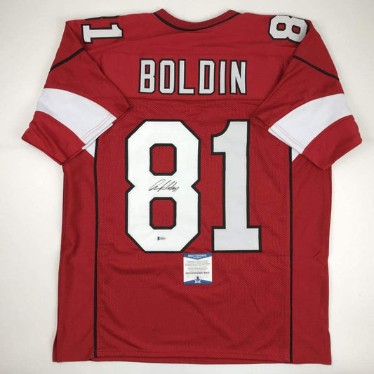 Autographed/Signed Anquan Boldin Arizona Red Football Jersey Beckett BAS COA