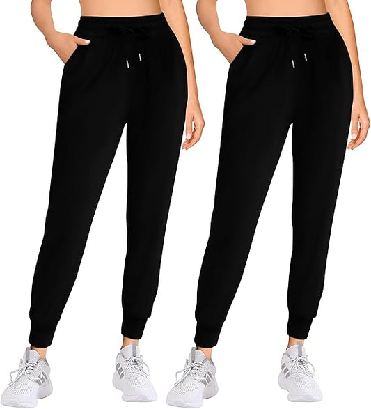 2 Pack Women's Joggers with Pockets Tapered Sweatpants for Women Lounge Workout Jogging Pants for Yoga Running