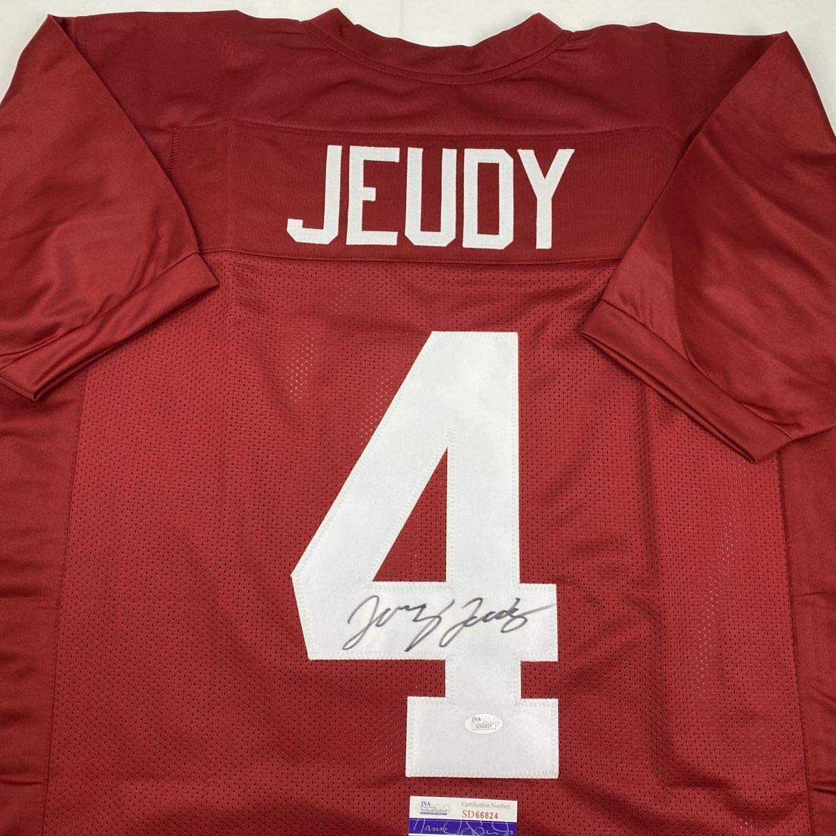 Autographed/Signed Jerry Jeudy Alabama Red College Football Jersey JSA COA