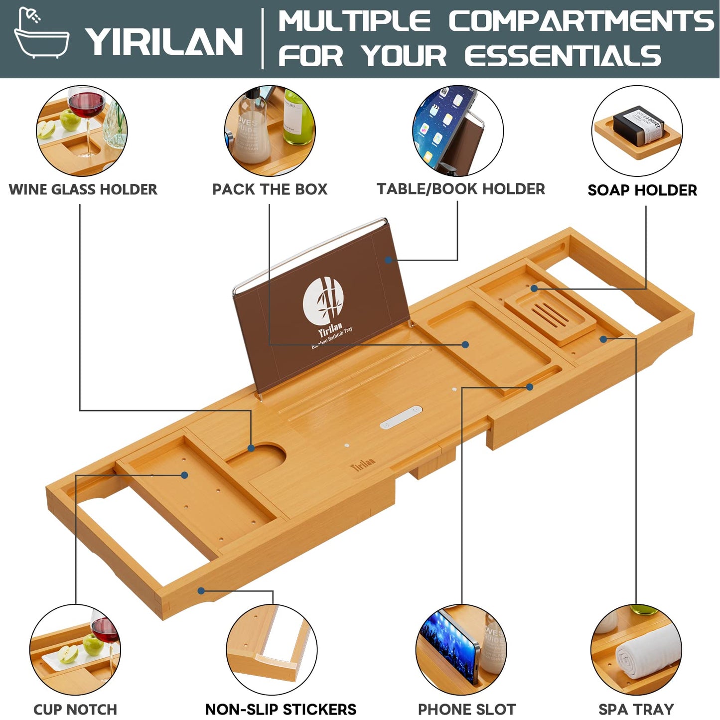 Premium Bathtub Tray Caddy - Expandable Bath Tray - Unique House Warming Gifts