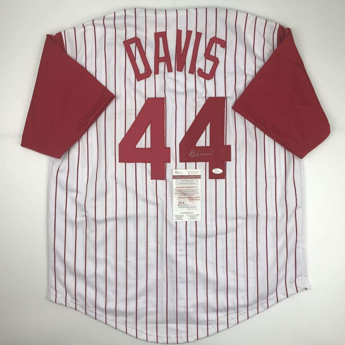 Autographed/Signed Eric Davis Cincinnati Pinstripe Baseball Jersey JSA COA