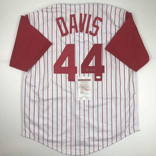 Autographed/Signed Eric Davis Cincinnati Pinstripe Baseball Jersey JSA COA