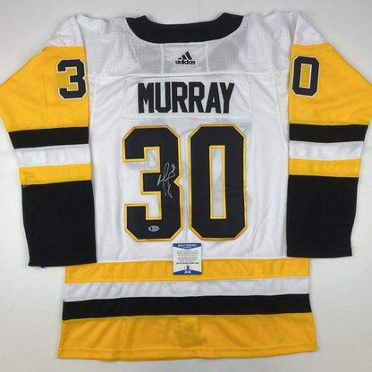 Autographed/Signed Matt Murray Pittsburgh White Hockey Jersey Beckett BAS COA