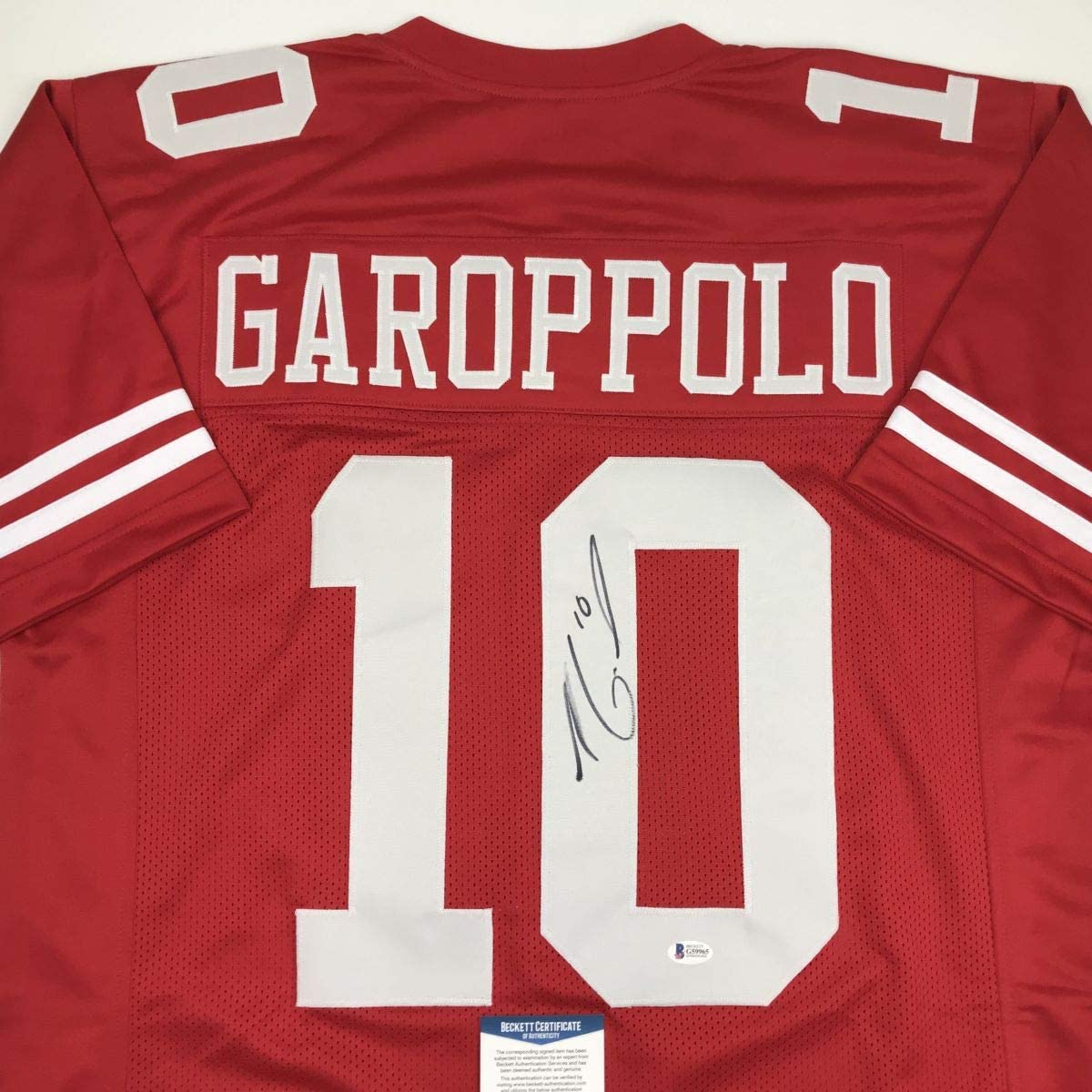 Autographed/Signed Jimmy Garoppolo San Francisco Red Football Jersey Beckett BAS COA