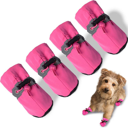 Waterproof Reflective Dog Boots – Winter Warm Anti-Slip Pet Shoes with Adjustable Drawstring, for Small Dogs & Puppies (Set of 4)