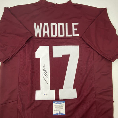 Autographed/Signed Jaylen Waddle Alabama Red College Football Jersey Beckett BAS COA