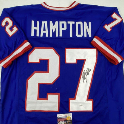 Autographed/Signed Rodney Hampton New York Blue Football Jersey JSA COA