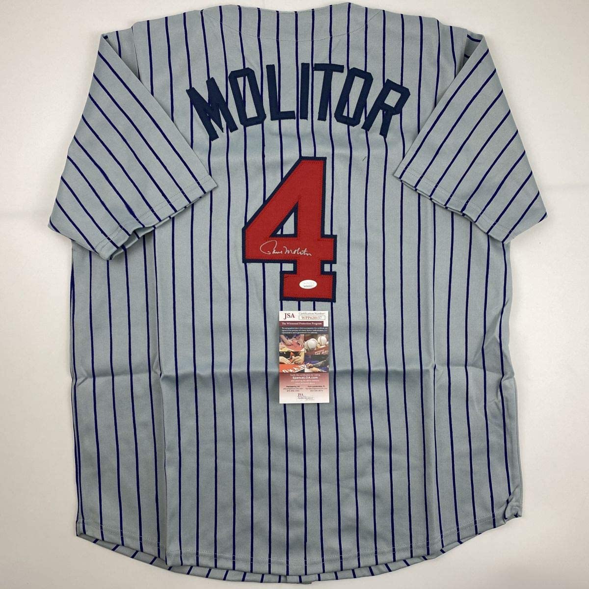 Autographed/Signed Paul Molitor Minnesota Pinstripe Baseball Jersey JSA COA