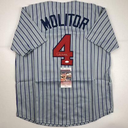 Autographed/Signed Paul Molitor Minnesota Pinstripe Baseball Jersey JSA COA