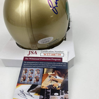 Autographed/Signed Rudy Ruettiger Shamrock Notre Dame Irish Football Mini Helmet JSA COA