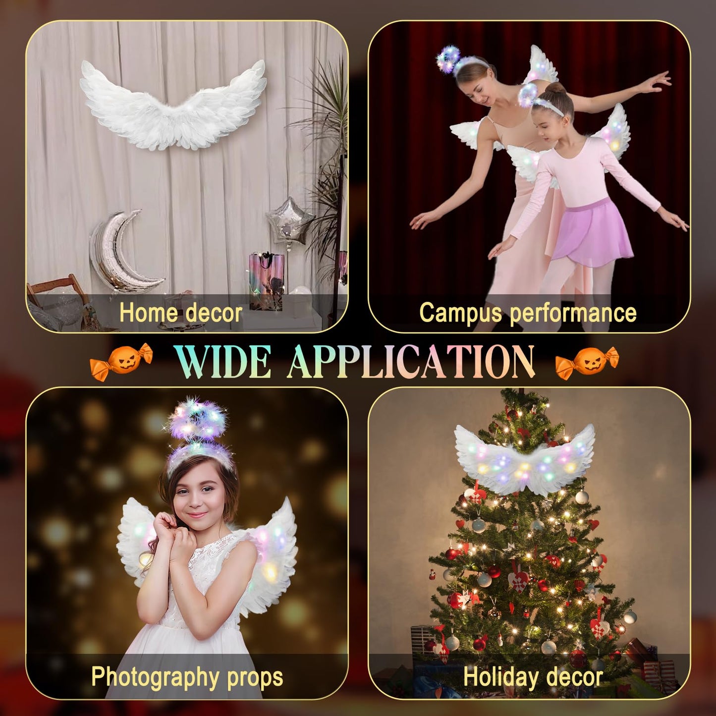 Halloween LED Angel Wings and Halo, Light Up Angel Halo White Fairy Cupid Wings