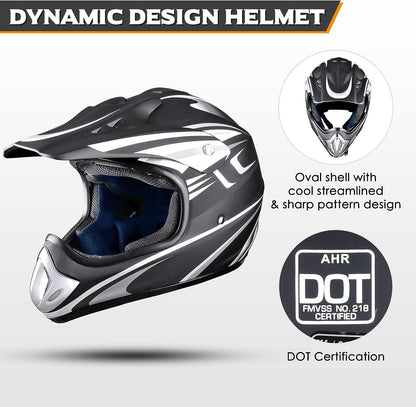 AHR Adult Offroad Dirt Bike Helmet Motocross ATV Dirtbike Outdoor BMX MX Full Face Motorcycle Helmet DOT Approved