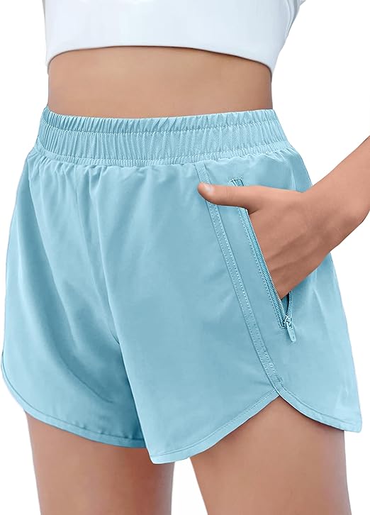 Zaclotre Girls Athletic Shorts with Zipper Pockets High Waisted Running Shorts Soccer Gym Sports Active Short for Kids