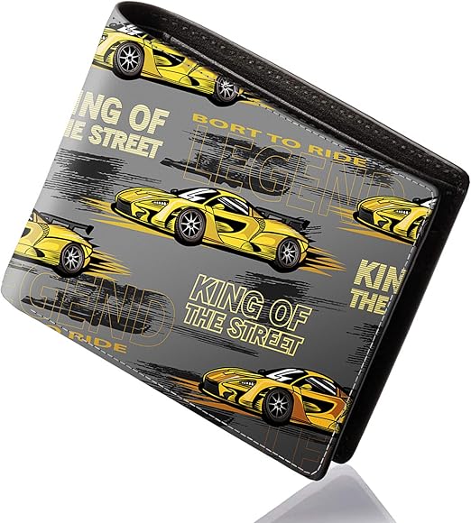 Cool Wallet for Boys - Teen Boys Wallet Car Print Thin Slim Leather Bi-Fold Rfid Blocking Zipper Purse with Coin Pocket ID Window Cash Holder Black for Teens Youth Guys Male