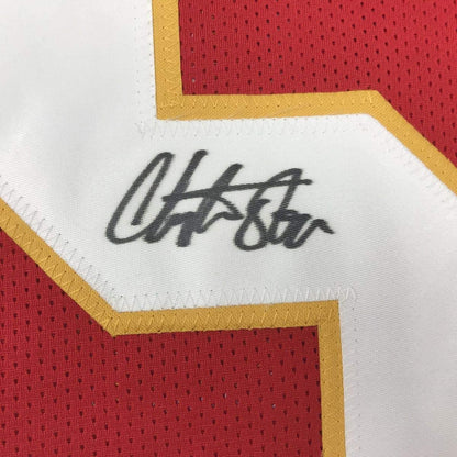 Autographed/Signed Christian Okoye Kansas City Red Football Jersey PSA/DNA COA
