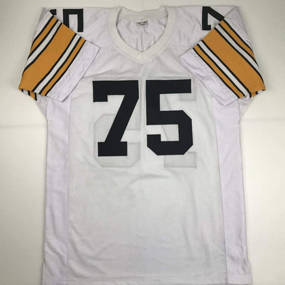 Autographed/Signed Mean Joe Greene HOF 87 Pittsburgh White Football Jersey JSA COA