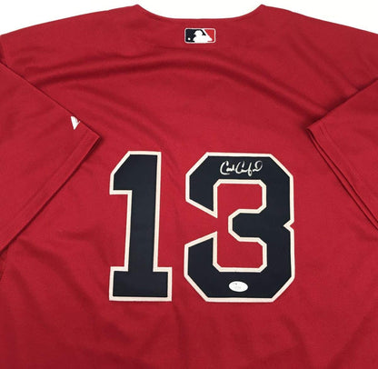 Autographed/Signed Carl Crawford Boston Red Baseball Jersey JSA COA Holo Only