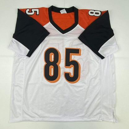 Autographed/Signed Chad Ochocinco (Johnson) Cincinnati White Football Jersey JSA COA