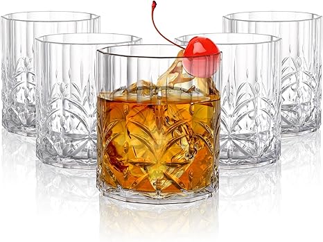 6 Pack Plastic Water Tumblers, 14 OZ Unbreakable Acrylic Whiskey Drinking Glasses, BPA-Free Crystal Clear Wine Cup, Shatterproof Drinkware Barware for Juice, Cocktail, Dishwasher Safe