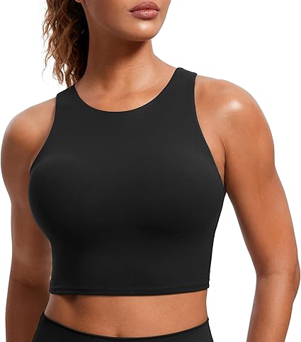 CRZ YOGA Butterluxe V-Neck Sports Bras for Women - Adjustable Thin Straps Padded Yoga Bra Basic Wireless Bra Camisole