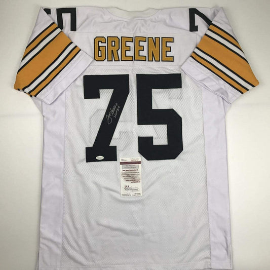 Autographed/Signed Mean Joe Greene HOF 87 Pittsburgh White Football Jersey JSA COA