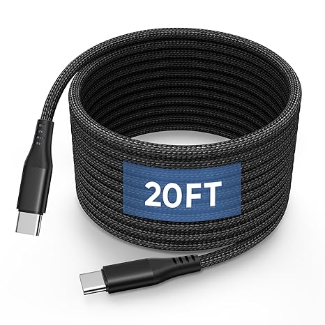 20FT USB C to USB C Cable 60W, Extra Long Type C Charger Fast Charging Cord, Premium Nylon Braided USB C Charger Cable Compatible with Galaxy/iPad Pro/MacBook/LG/Switch/Pixel and Other Type C Devices