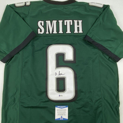 Autographed/Signed Devonta Smith Philadelphia Green Football Jersey Beckett BAS COA
