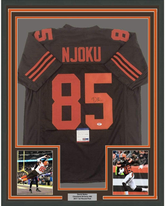 Framed Autographed/Signed David Njoku 35x39 Cleveland Color Rush Football Jersey PSA/DNA COA