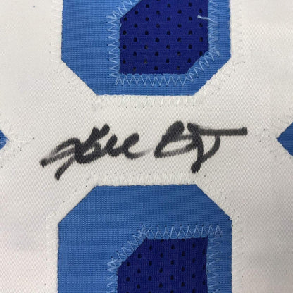 Framed Autographed/Signed Kobe Bryant 35x39 Los Angeles LA Retro Blue Basketball Jersey PSA/DNA COA