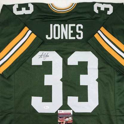 Autographed/Signed Aaron Jones Green Bay Green Football Jersey JSA COA