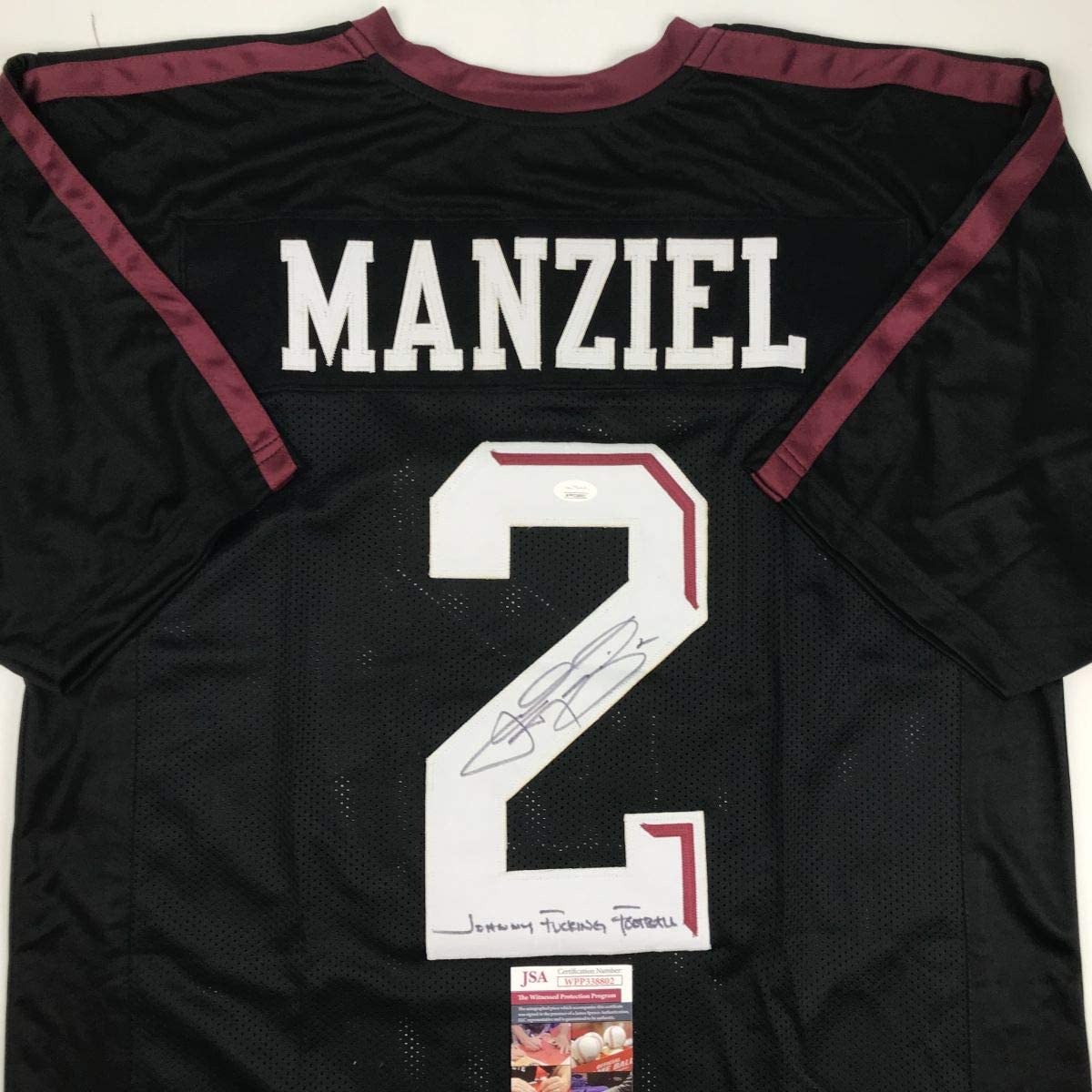 Autographed/Signed Johnny FN Football Manziel Texas A&M Black College Jersey JSA COA