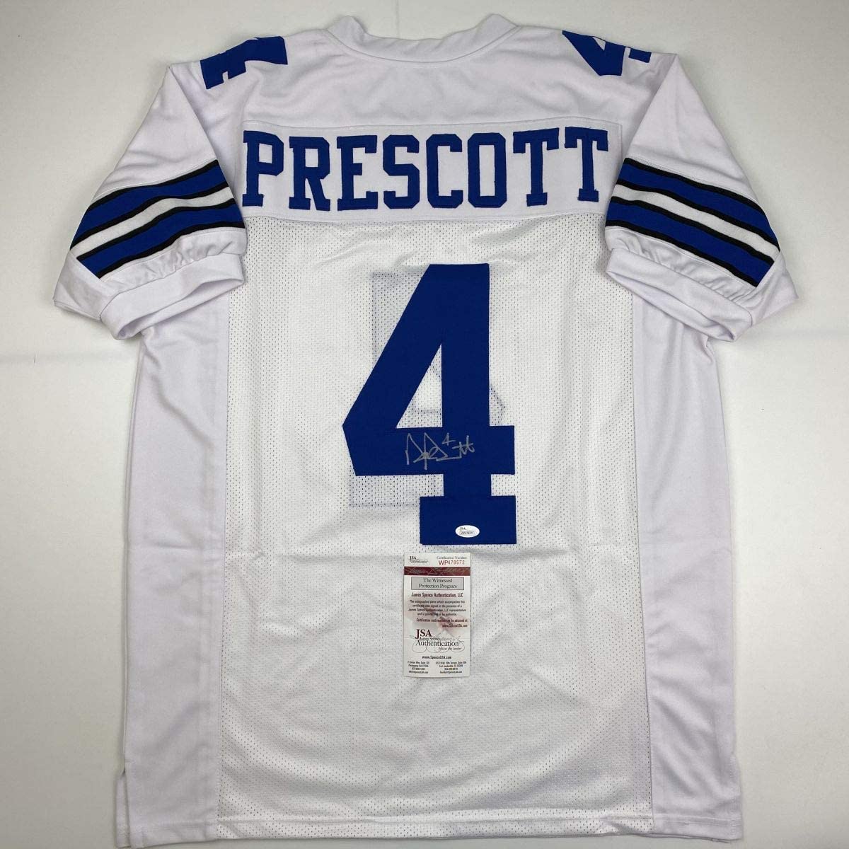 Autographed/Signed Dak Prescott Dallas White Football Jersey JSA COA
