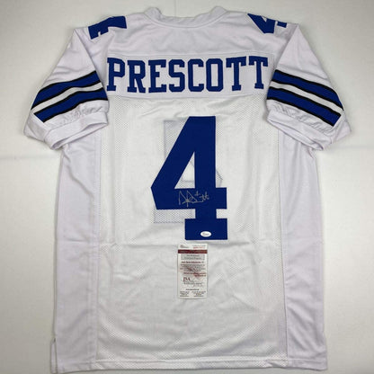 Autographed/Signed Dak Prescott Dallas White Football Jersey JSA COA