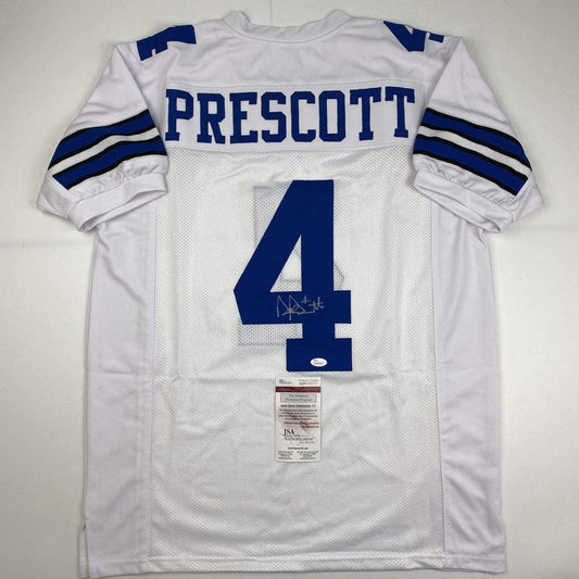 Autographed/Signed Dak Prescott Dallas White Football Jersey JSA COA