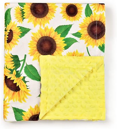 Baby Blanket, Soft Minky Warm Blanket for Boy or Girl, Receiving Blanket with Double Layer Dotted Backing for Newborns Nursery Stroller Toddlers Crib Bedding (30x40 Inch) Sunflower, 7894218