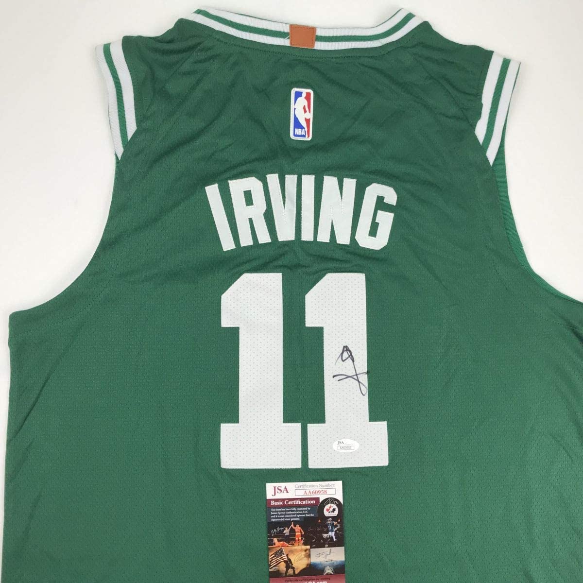 Autographed/Signed Kyrie Irving Boston Green Basketball Jersey JSA COA