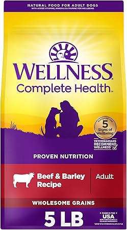 Wellness Complete Health Dry Dog Food, Wholesome Grains, Natural, Beef & Barley Recipe, (5-Poud Bag)