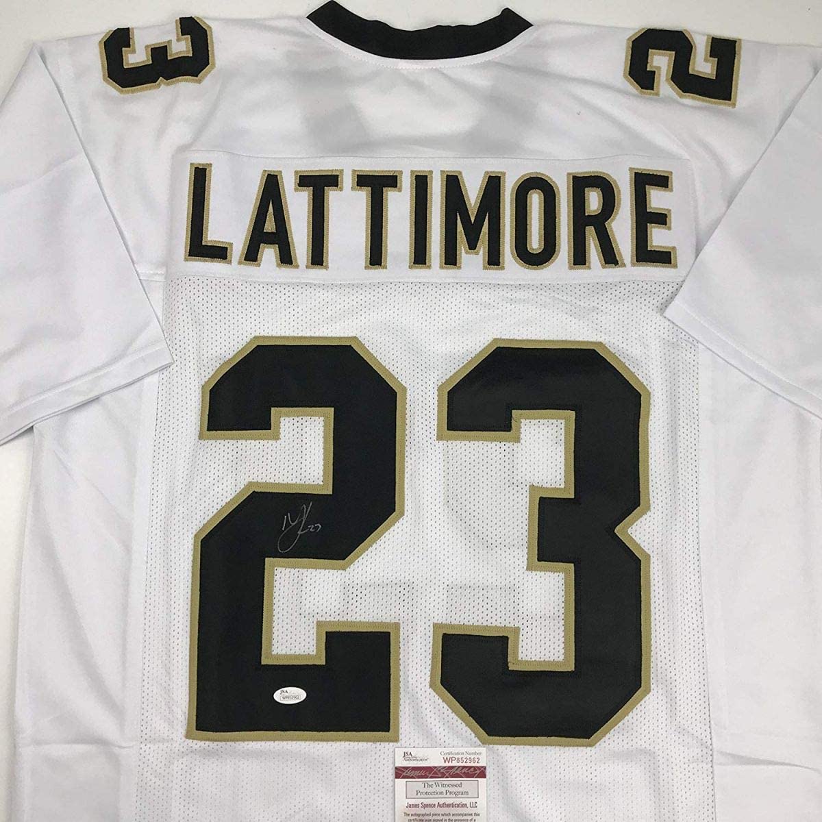 Autographed/Signed Marshon Lattimore New Orleans White Football Jersey JSA COA