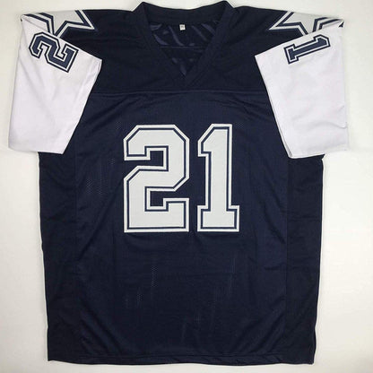Autographed/Signed Deion Sanders Dallas Dark Blue Football Jersey JSA COA