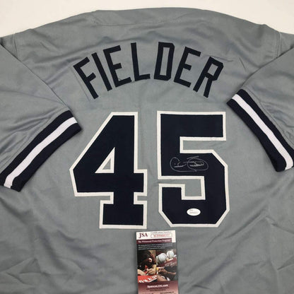 Autographed/Signed Cecil Fielder New York Grey Baseball Jersey JSA COA