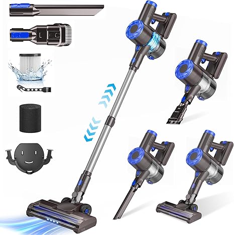 Cordless Vacuum Cleaner, 180W Power Suction Stick Vacuum Cleaners with 2200 mAh Battery, 6-in-1 Lightweight Self-Standing, 35 Mins Runtime for Home Hard Floor Low-Pile Carpet Pet Hair