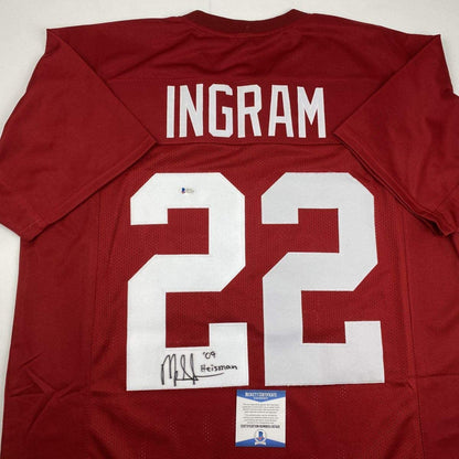 Autographed/Signed Mark Ingram 09 Heisman Alabama Red College Football Jersey Beckett BAS COA