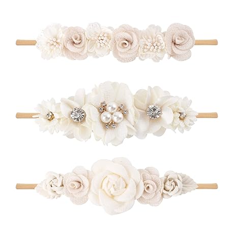 Baby Girl Floral Headband Nylon Flower Crown Elastic Hairband 3pcs Hair Accessories Gift for Girls (30#)